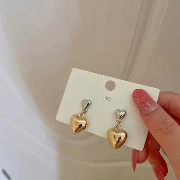 18K Gold Plated Love Heart Dangle Drop Earrings for Women - Image 2
