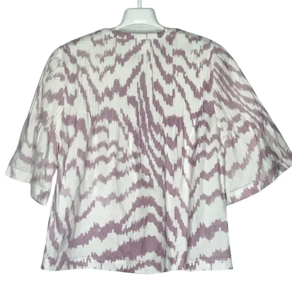 Saylor Lavender White Ikat Pintucked Tie Front Top Size Small - Image 7