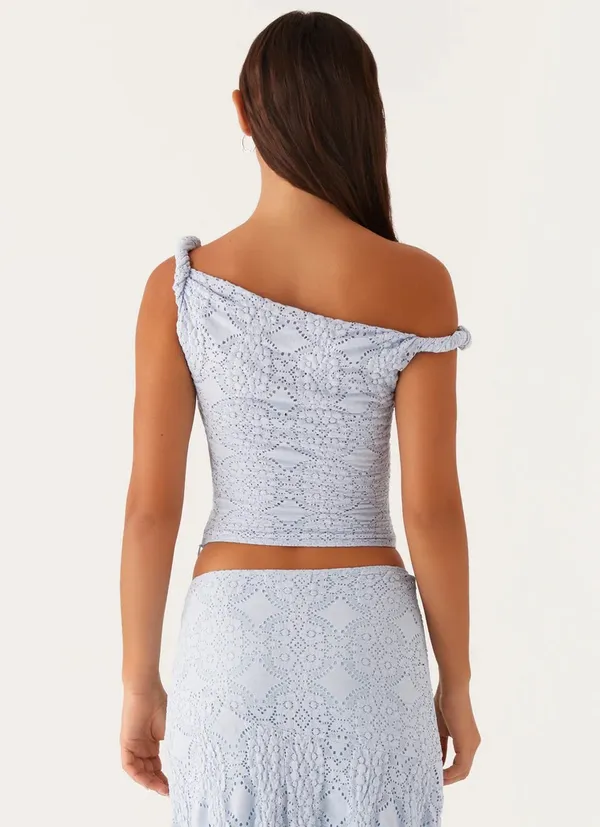 Peppermayo Diamond Sky Blue off the shoulder crop top - Image 2
