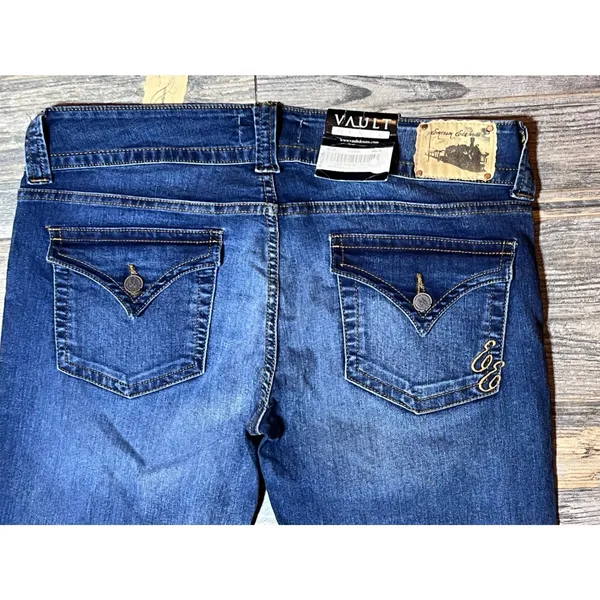 NWT Emerson Edwards Flare Boot Cut Jeans Dark Wash Size 32 Mid Rise Raw‎ Hem - Image 11
