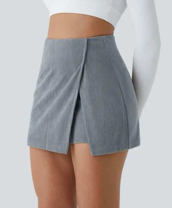 Halara High Waisted Back Zipper Split Hem 2-in-1 Corduroy Casual Skirt Sz Large - Image 4