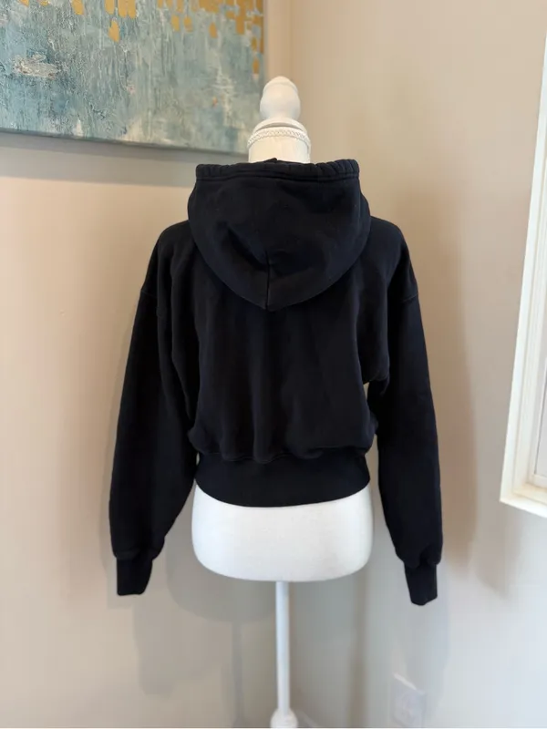 Aritzia TNA Women's Black Boyfriend Fit Cropped Zip Hoodie 2XS - Image 2