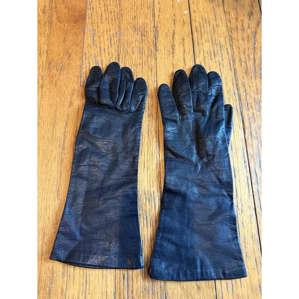 Vintage Carson Pirie Scott France Made Women's Black Leather Gloves Size 6.5 - Image 5