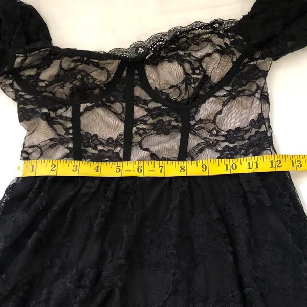 Gothic Whimsygoth Black lace mesh sweetheart neckline bustier corset mini flare babydoll coquette party cocktail formal dress-S - Image 5