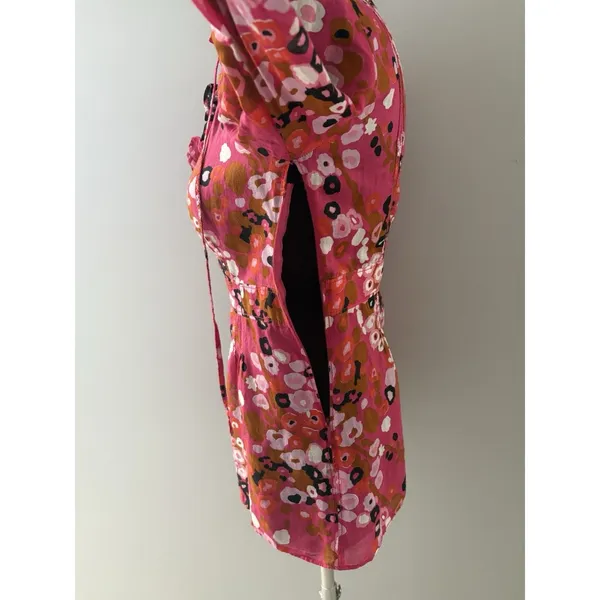 J Crew Top Womens S Pink Floral High Neck Blouse Victorian Ruffles Side Zip - Image 7