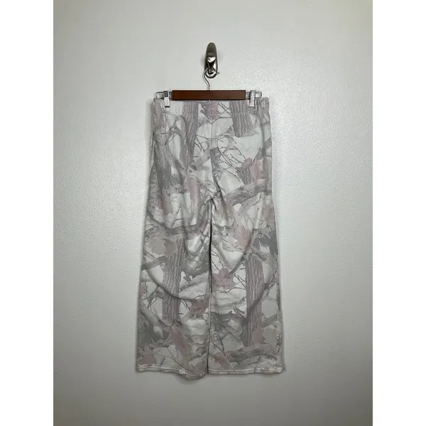 Hollister Womens XS Pink White Tree Camo Wide Leg Fleece Sweatpants Heart Pocket - Image 2