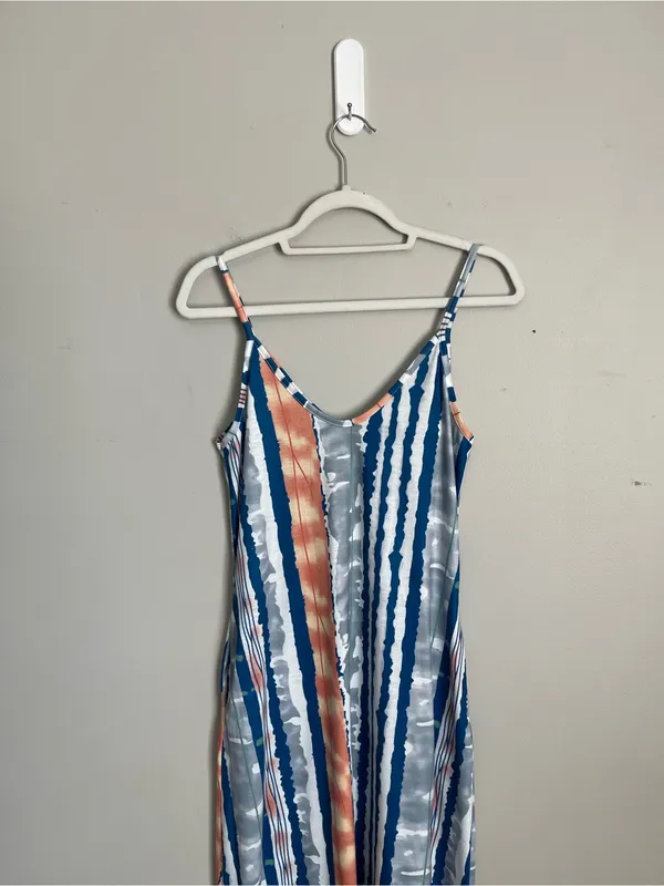 Blue Striped Spaghetti Strap Maxi Dress Sz M Size M - Image 4