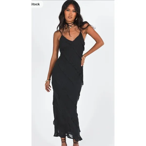 Princess Polly Lars Maxi Dress Womens 4 Black Ruffle Tiered Whimsigoth Grunge - Image 2