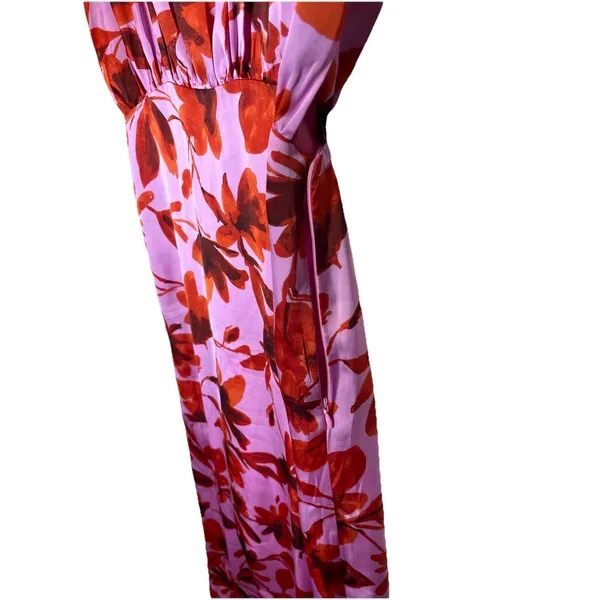 Vici Romantic Floral Pink Red Midi Dress Side Slit Crew Neck Coquette Small - Image 4