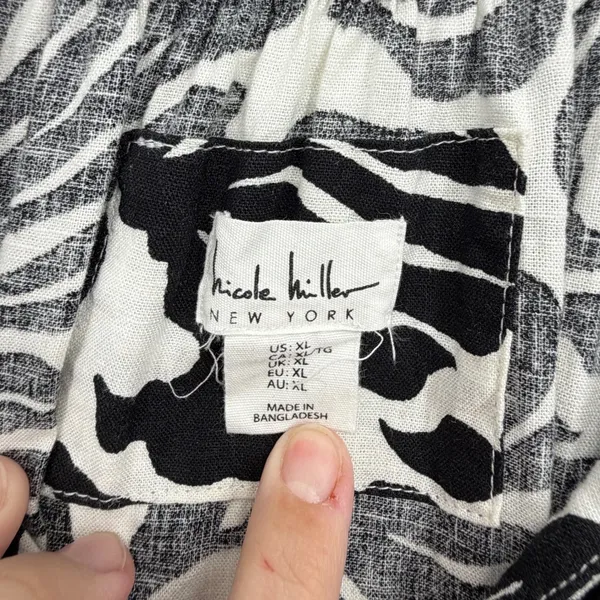 Nicole Miller New York XL Black White Floral Linen Blend Tiered Maxi Dress - Image 3