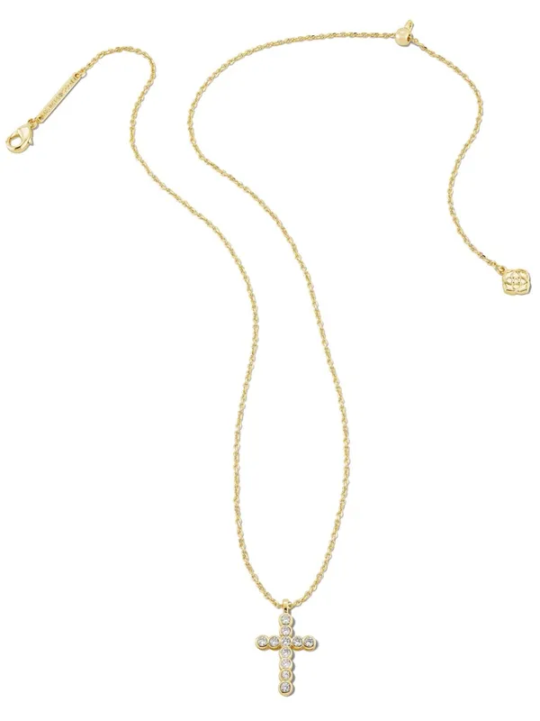 Kendra Scott Cross Gold Pendant Necklace in White CZ - Image 2