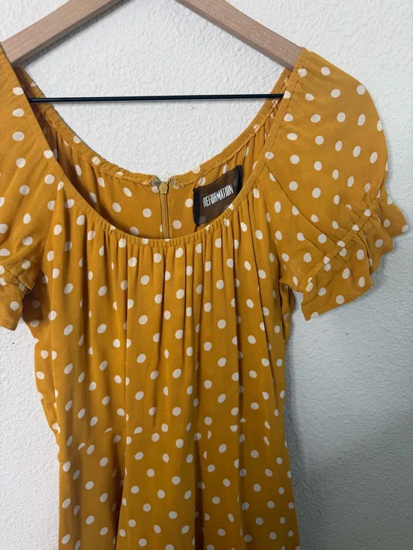 Reformation‎ Arlene Dress Yellow Polka Dot Womens Size 2 - Image 6