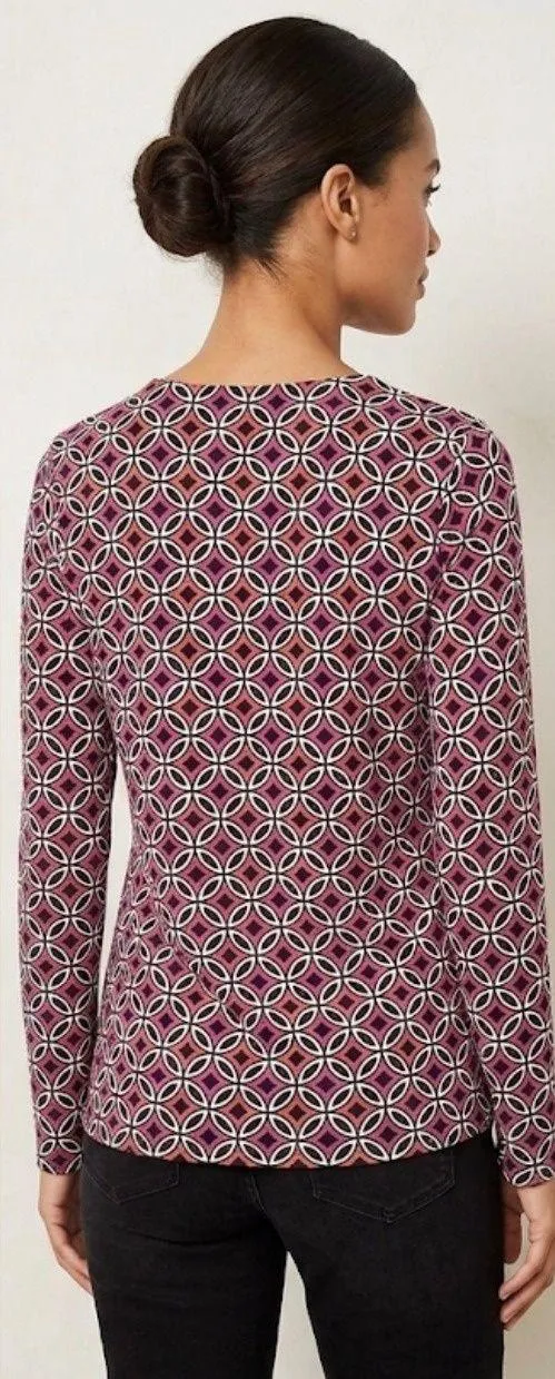 Ann Taylor Loft Beaded Geometric Print Top Purple‎ Orange Long Sleeve Blouse M - Image 2