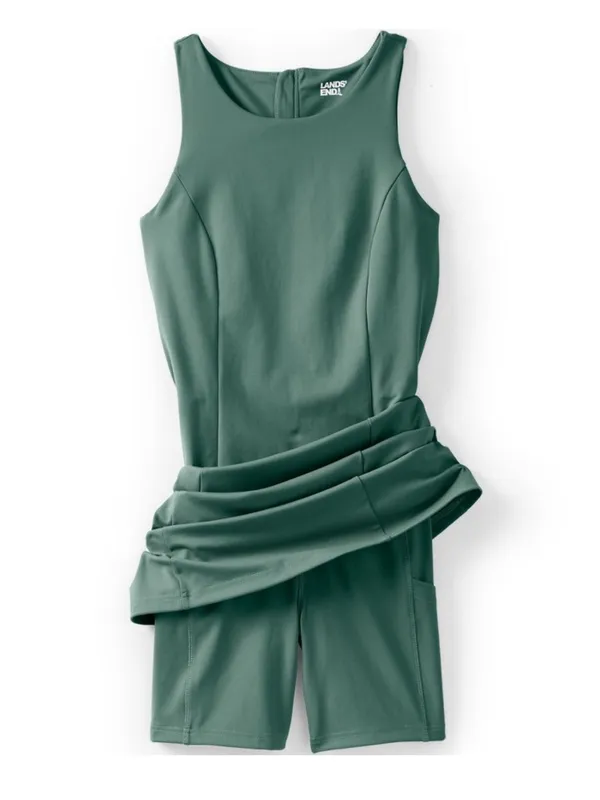 Lands’ End High Impact Crew Neck Active Dress Undershorts in Washed Evergreen L - Image 3