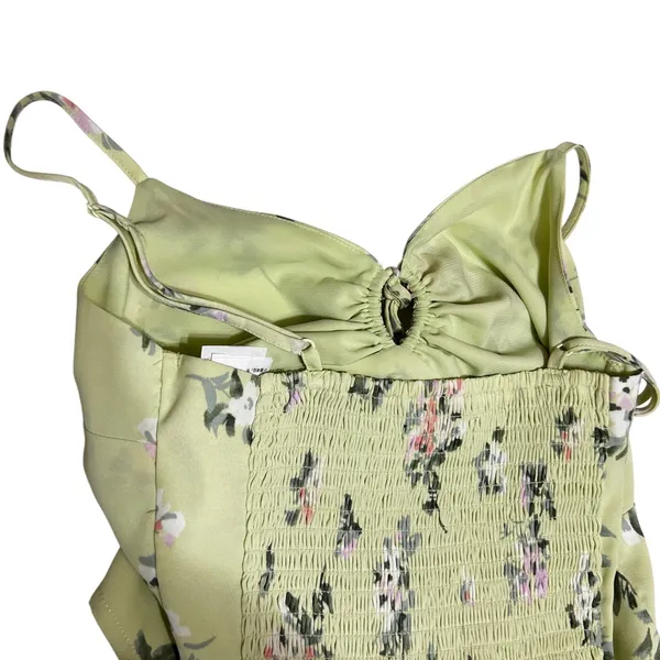 Abercrombie Women Cottage Floral Top XS Lime Green‎ Ruched Smocked Handkerchief - Image 4