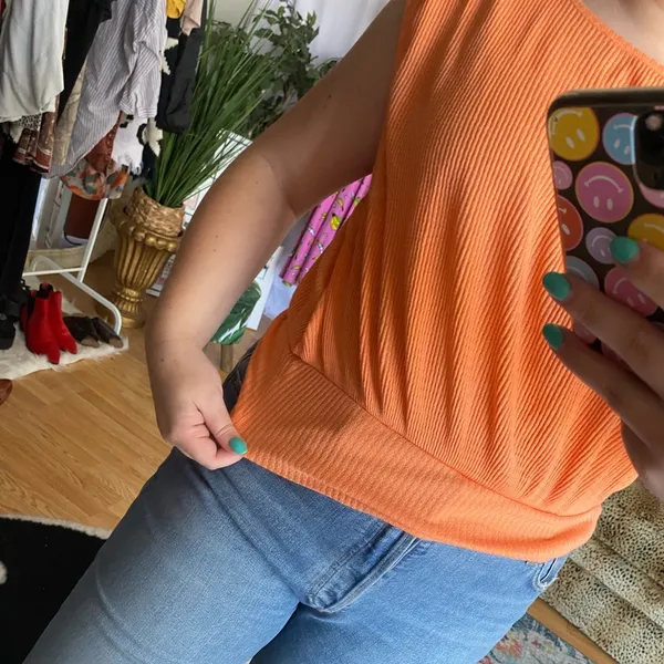 free people orange coral ribbed cropped muscle tee - Image 3