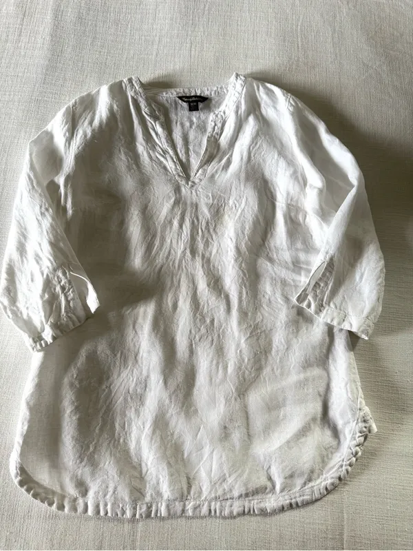 Tommy Bahama Split Neck White Linen Tunic, Medium - Image 3