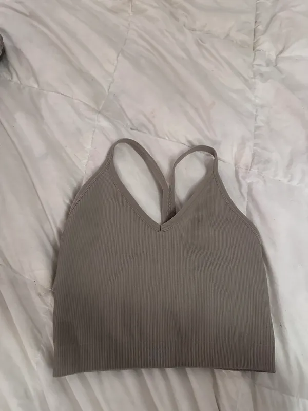 Set active green grey ribbed skinny strap bra - Image 6