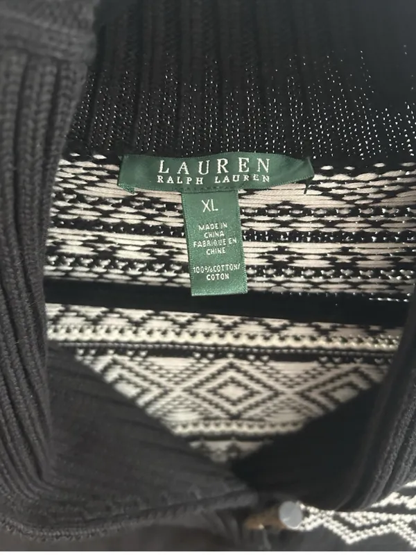 Vtg Lauren Ralph Lauren Knitted Fair Isle Sweater L Fisherman Black Nordic - Image 3