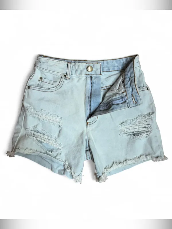 Billabong High-Rise Distressed Denim Shorts Light Wash Frayed Hem Size 24 - Image 2