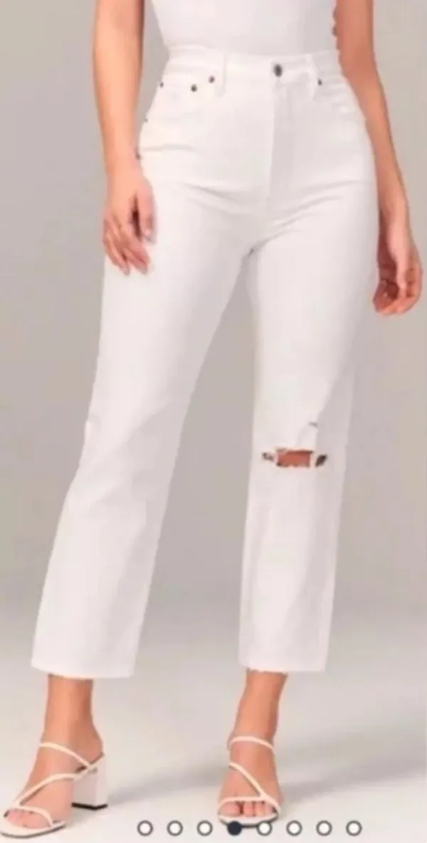 Abercrombie the ankle straight ultra high rise white denim jeans curve love - Image 2