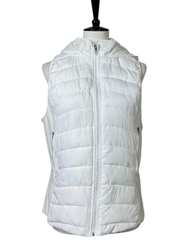 Tangerine Vest White Quilted Puffer Full Zip Hooded Zip Front Women’s Size Large - Image 13