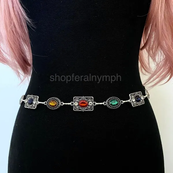 Silver Y2K Multicolor Jewel Whimsygoth Chain Belt, Fits 27-55 Inches, X7GA1416 - Image 2