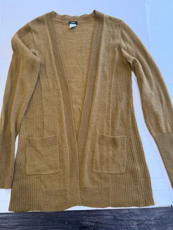J crew mustard open front pocket knit cardigan  - Image 9