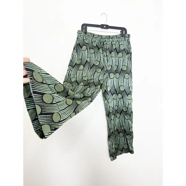 Zara Green Geometric Flowy Satin Cropped Pants Size Large Abstract Funky Boho - Image 11
