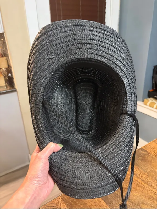Black Straw Cowboy Hat with Chin Cord - Women - Image 7