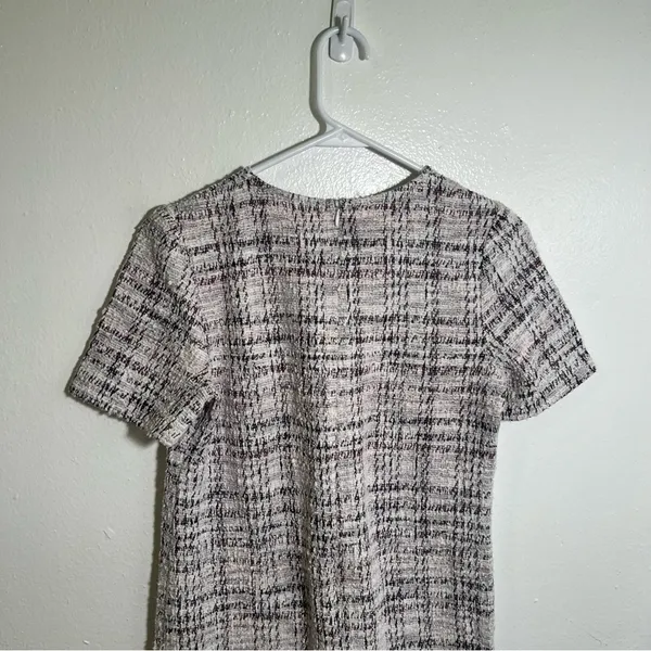 Love Ady Women's Boucle Tweed Shift Dress White Maroon Black Metallic Short Slv - Image 7