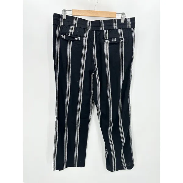 Ann Taylor Pants‎ Women LARGE Black Cream Striped Elastic Waist Drawstring - Image 2