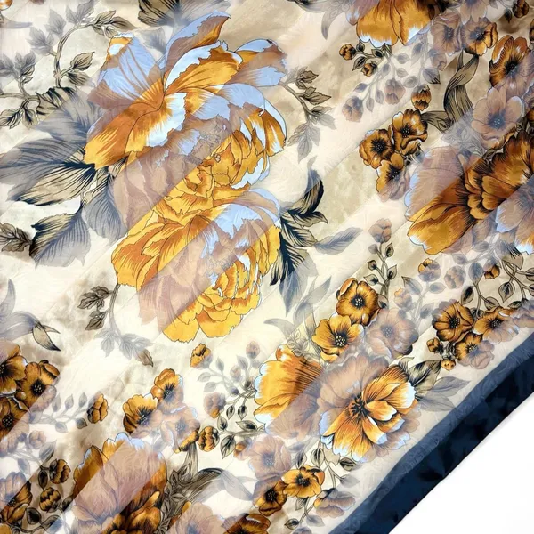 Vintage Black Gold Floral Stripe Square Sheer Fashion Scarf - Image 4