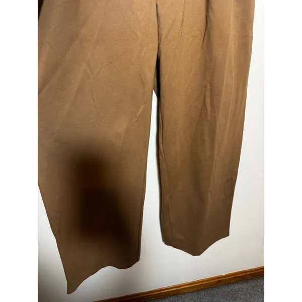 OGL Women M High Waisted Pleated Trousers Brown Wide Leg Dress Pants NEW - Image 4
