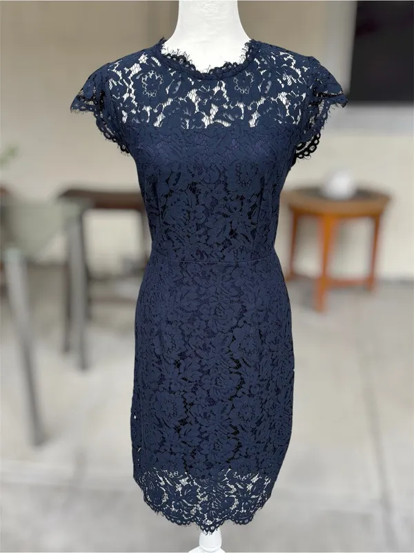 MEROKEETY Navy Blue Sleeveless Lace Floral Cocktail Dress Size M - Image 3