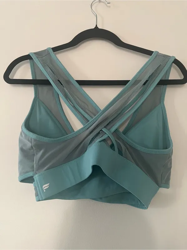 Fabletics Blue Green Faye Cross Back Sports Bra XL Medium Support Pilates Gym - Image 3