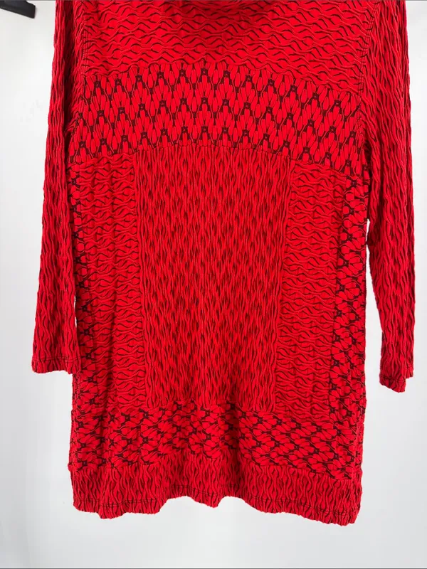 Ali Miles Red black Textured Knit Turtleneck tunic Top L stretch casual career - Image 6