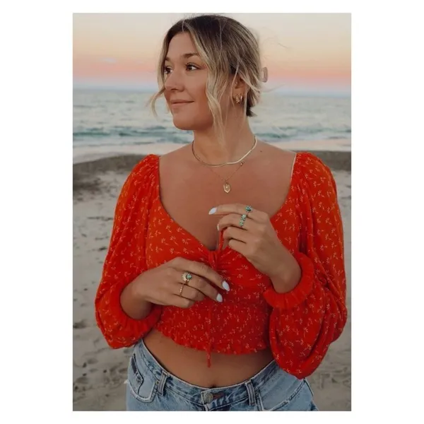 Urban Outfitters‎ Old Soul Floral Cropped Top Women's S Orange European Summer - Image 9