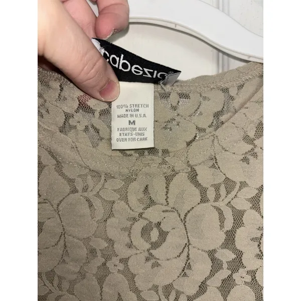 Vtg 90s Capezio Lace Floral Sheer Nude Long Sleeve Top Stretch M USA - Image 4