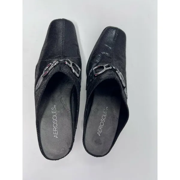 Aerosoles Women's Black Patent Slip On Square Toe Heels Chain Design Size 7‎ 1/2 - Image 3