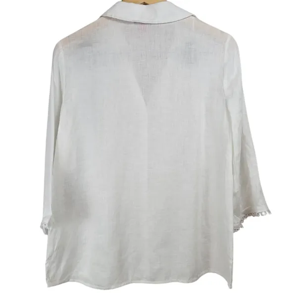 Vince Camuto White Linen Blend 3/4 Sleeve Button Down Top Womens‎ Size S - Image 2