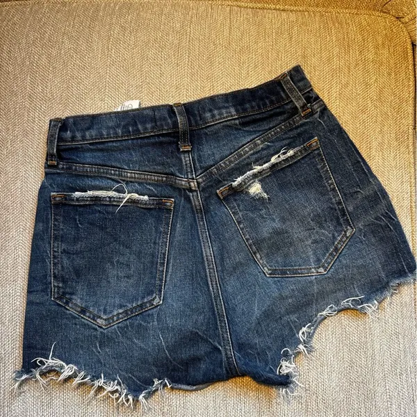 Abercrombie & Fitch Dark Blue Frayed Jean Shorts - Image 4