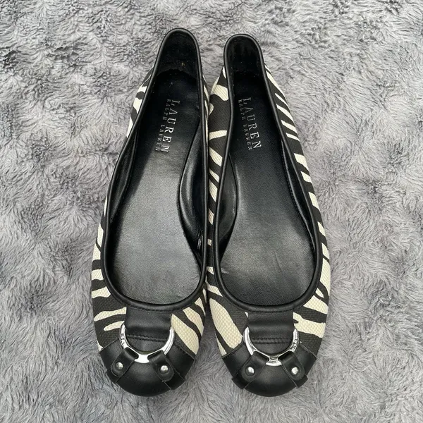 Zebra Ballet Flats Lauren Ralph Lauren Abigail II Black White Buckle Size 8B - Image 3