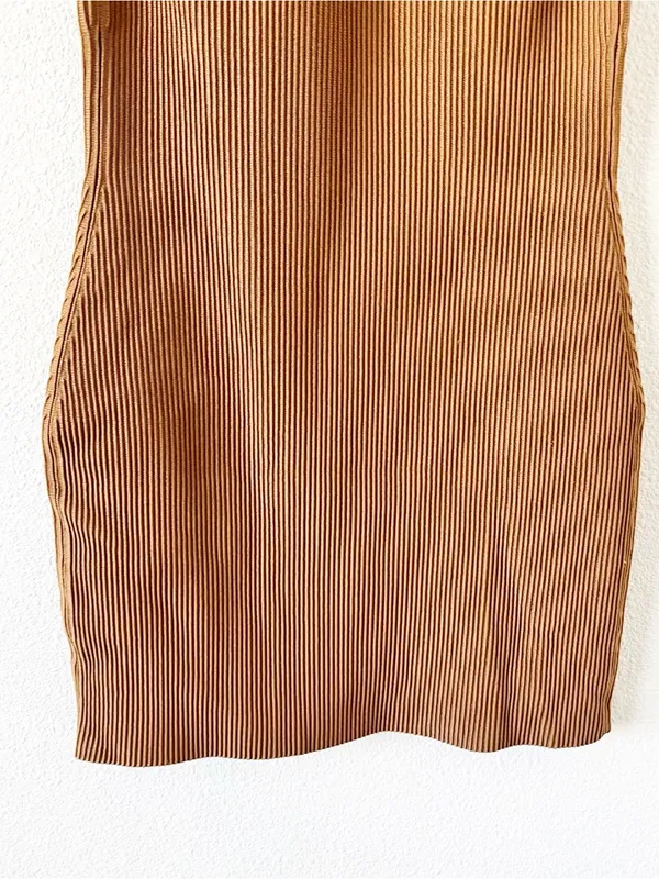 Aritzia Babaton Sculpt Knit Criss Cross Tan Ribbed Bodycon Mini Dress - Image 4