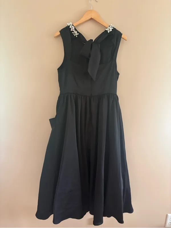 Lulus Marietta Black Satin Rhinestone Sleeveless Midi Dress Size Large Formal - Image 5