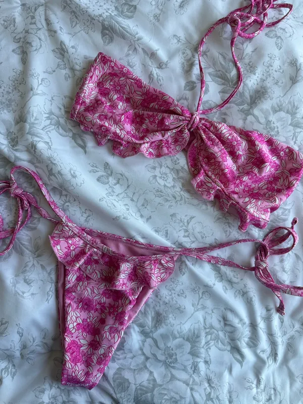 Frankies Bikinis Set Pink Floral Bikini - Image 3