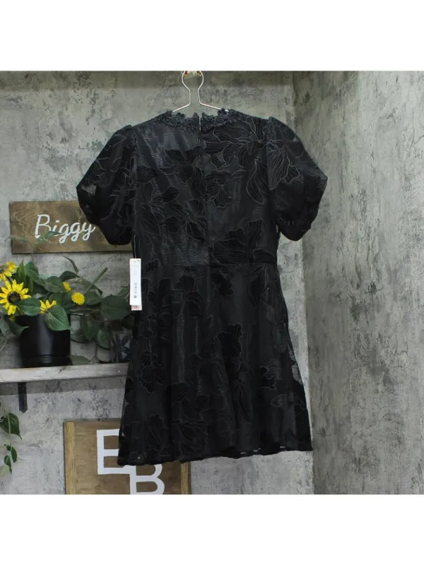NWT Aqua Womens Lace Puff Sleeve Mini Dress IDM12303 Black M - Image 3