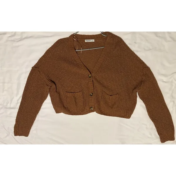 Arizona Jeans Women's Cropped Knitted Cardigan Sweater L Rust Brown Color - Image 2