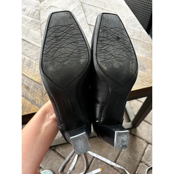 Thom‎ McAn Jodie WW Pumps 7.5W Black Leather Square Toe Block Heel Office Career - Image 4