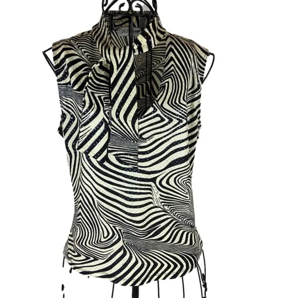 Vintage Y2K Jaipur Zebra Print Top Sparkle Sleeveless Mobwife Animal Print Large - Image 2